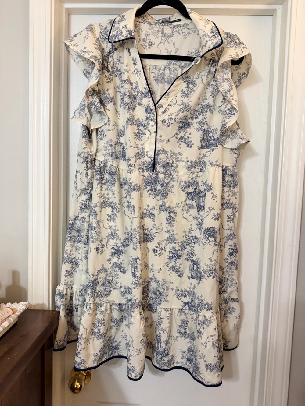 SHEIN Cream Mini Dress with Blue Toile Print
